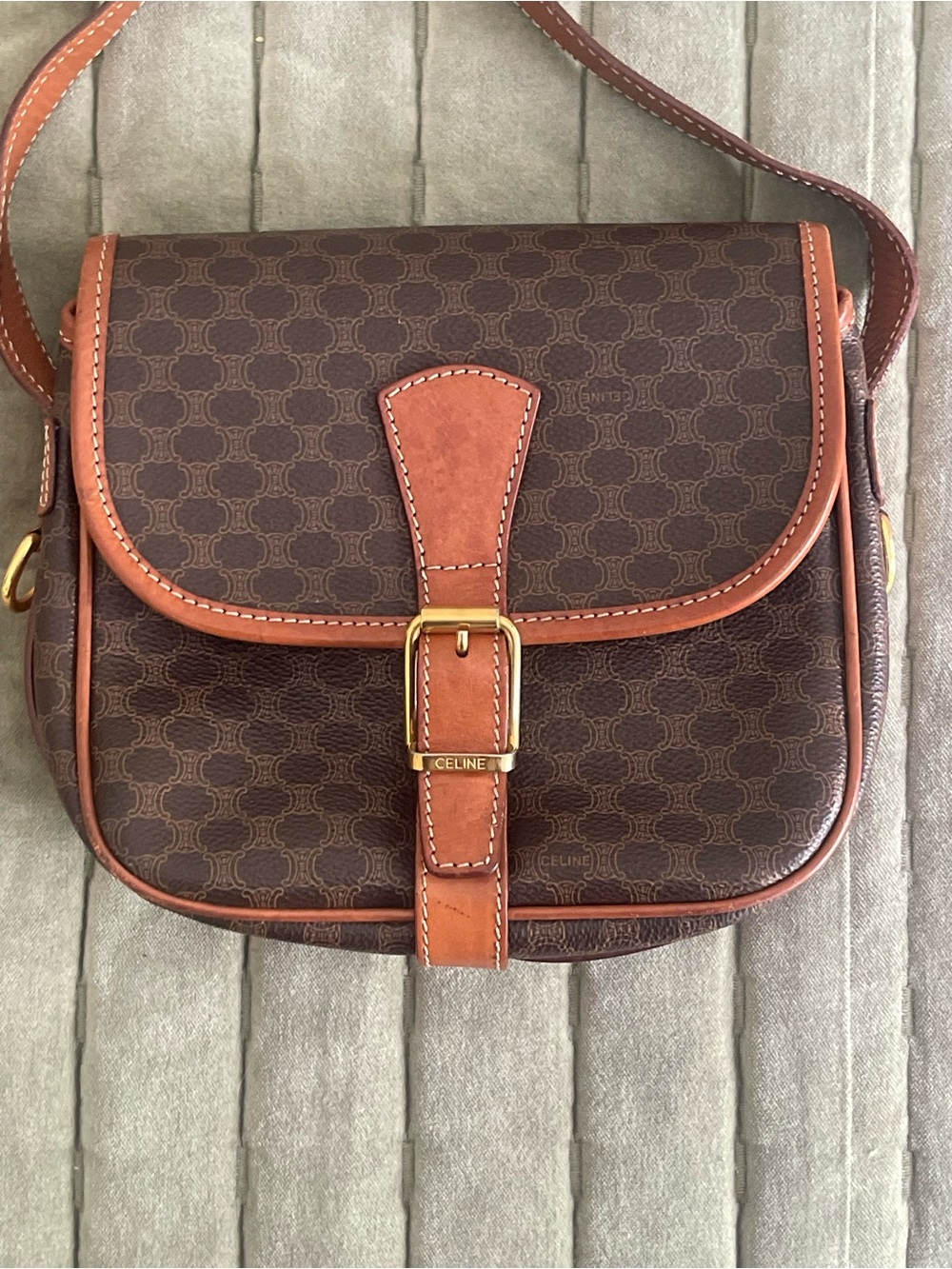 Vintage Celine Macadam Leather & Canvas Crossbody Bag